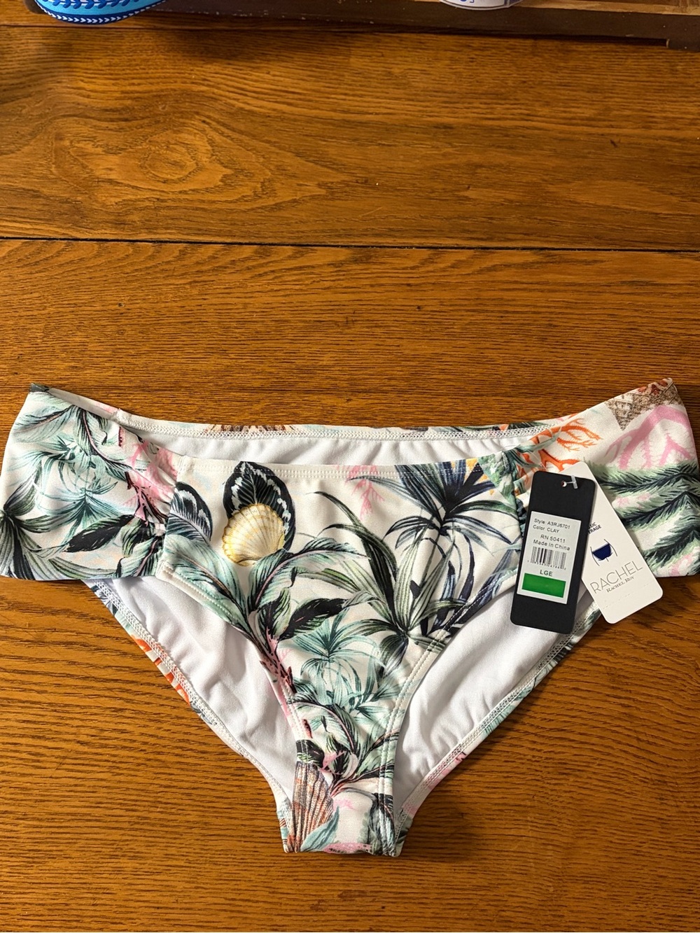 RACHEL Rachel Roy Floral Palm Print Bikini Bottoms - White, Green, Coral. Size L